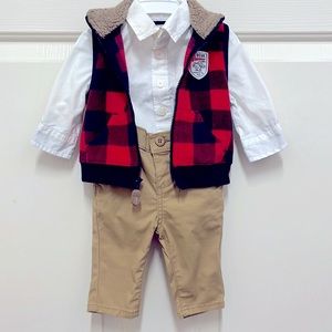 Oshkosh Carter’s Fall Plaid Vest, Khakis and Button-down for 3m baby boys